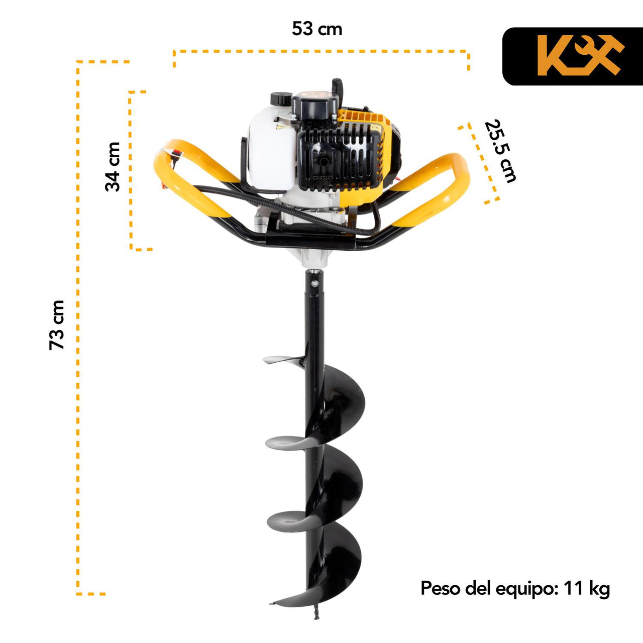Motoperforadora Ahoyadora A Gasolina Motor 2 Tiempos 52CC 2.5HP Con 3 Barrenas Broca de tierra Kingsman
