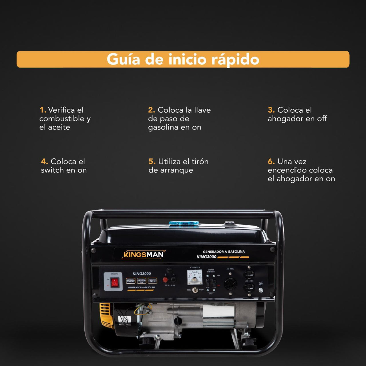 Generador Portatil a Gasolina 3000w 7.5 H.P 110v/220v KING3000 Kingsman