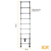 Thumbnail for Escalera Telescopica Retractil Aluminio 9 Escalones 2.6 m RY-132