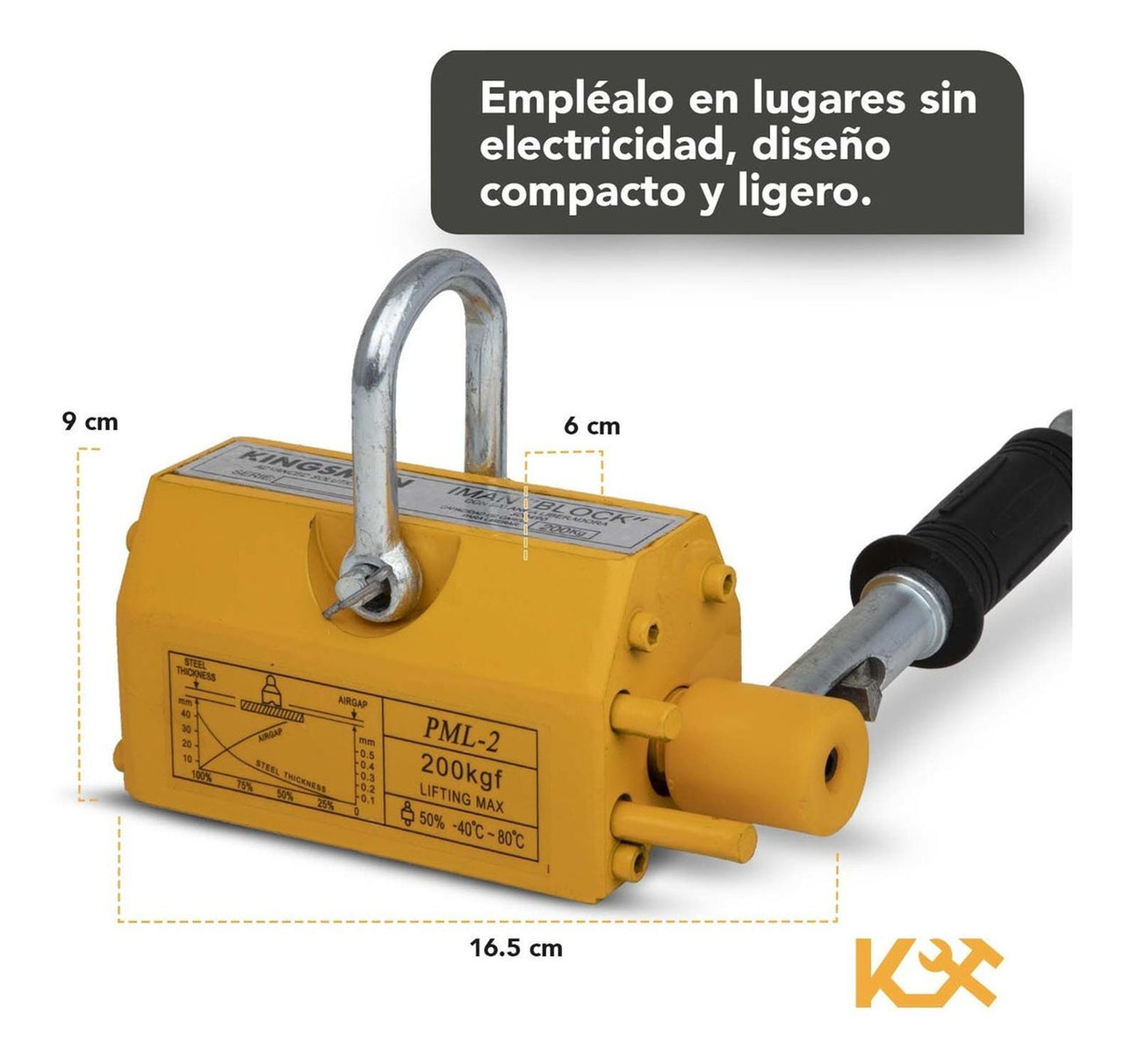 Iman Elevador Magnetico Levanta 200kg Palanca Libera Carga Hasta 2.5 veces