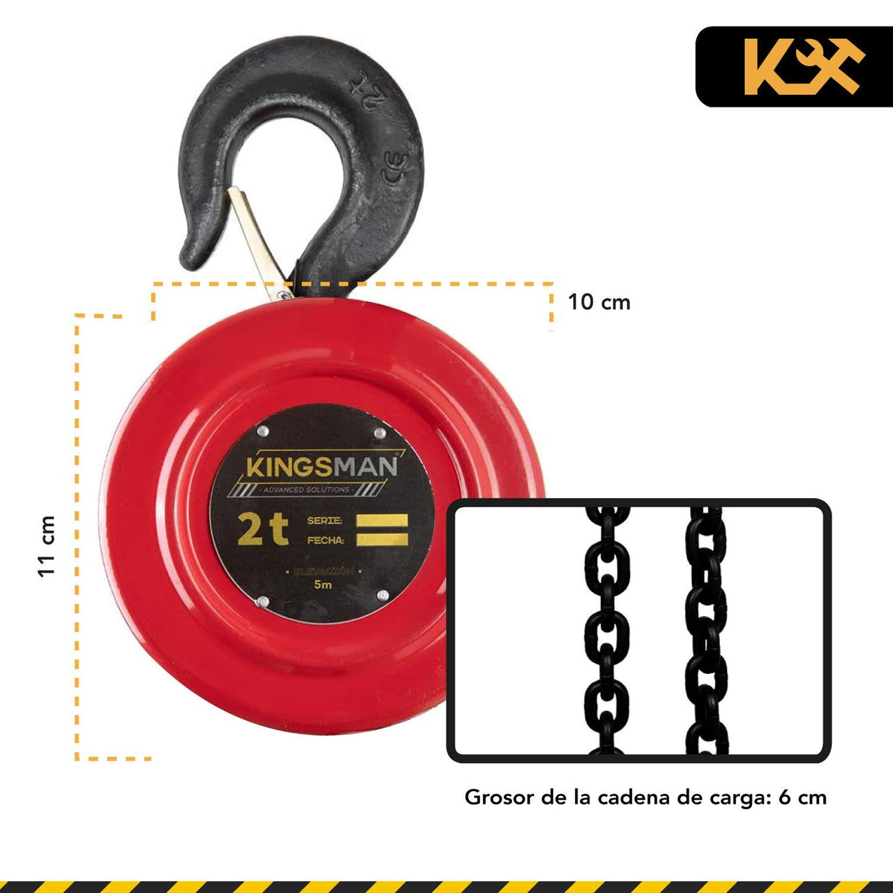 Polipasto Garrucha 2 T con Cadena de 8 m Grosor 6 mm 300611 Kingsman