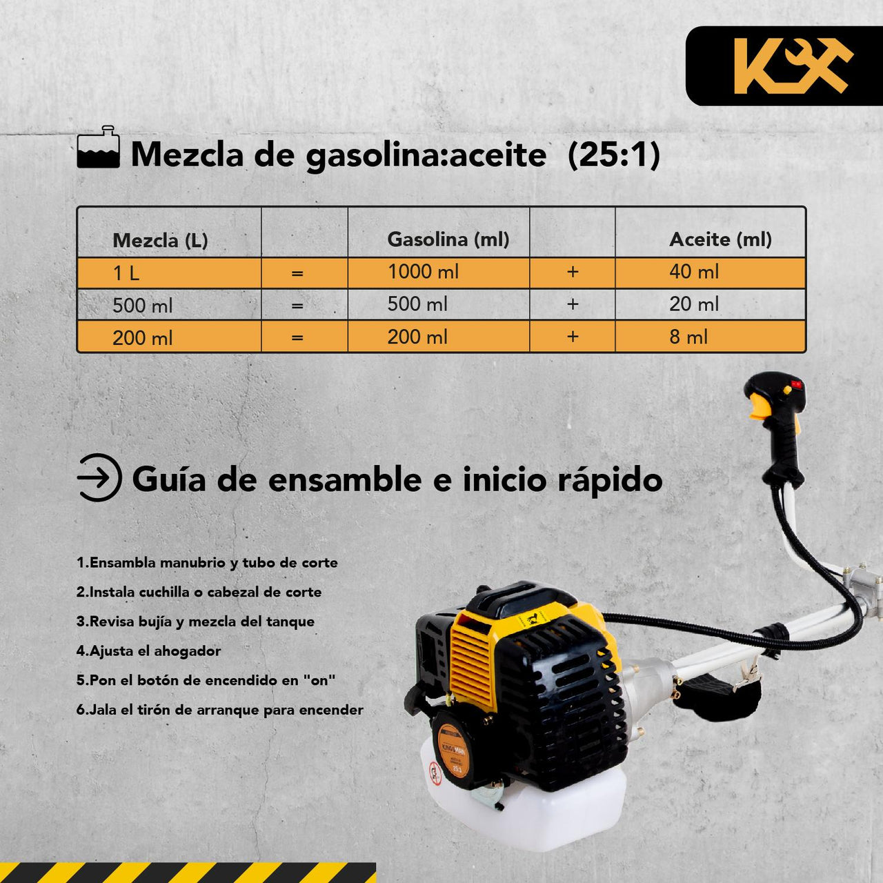 Desbrozadora Desmalezadora 52cc Motor 2 tiempos 2.5 HP + Carrete Hilo Amarillo KIND5200 Kingsman