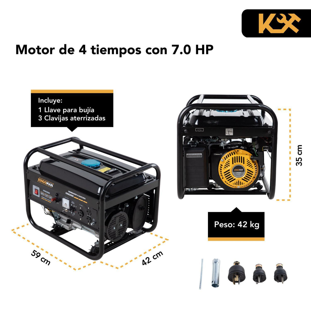 Generador Portatil a Gasolina 3000w 7.5 H.P 110v/220v KING3000 Kingsman