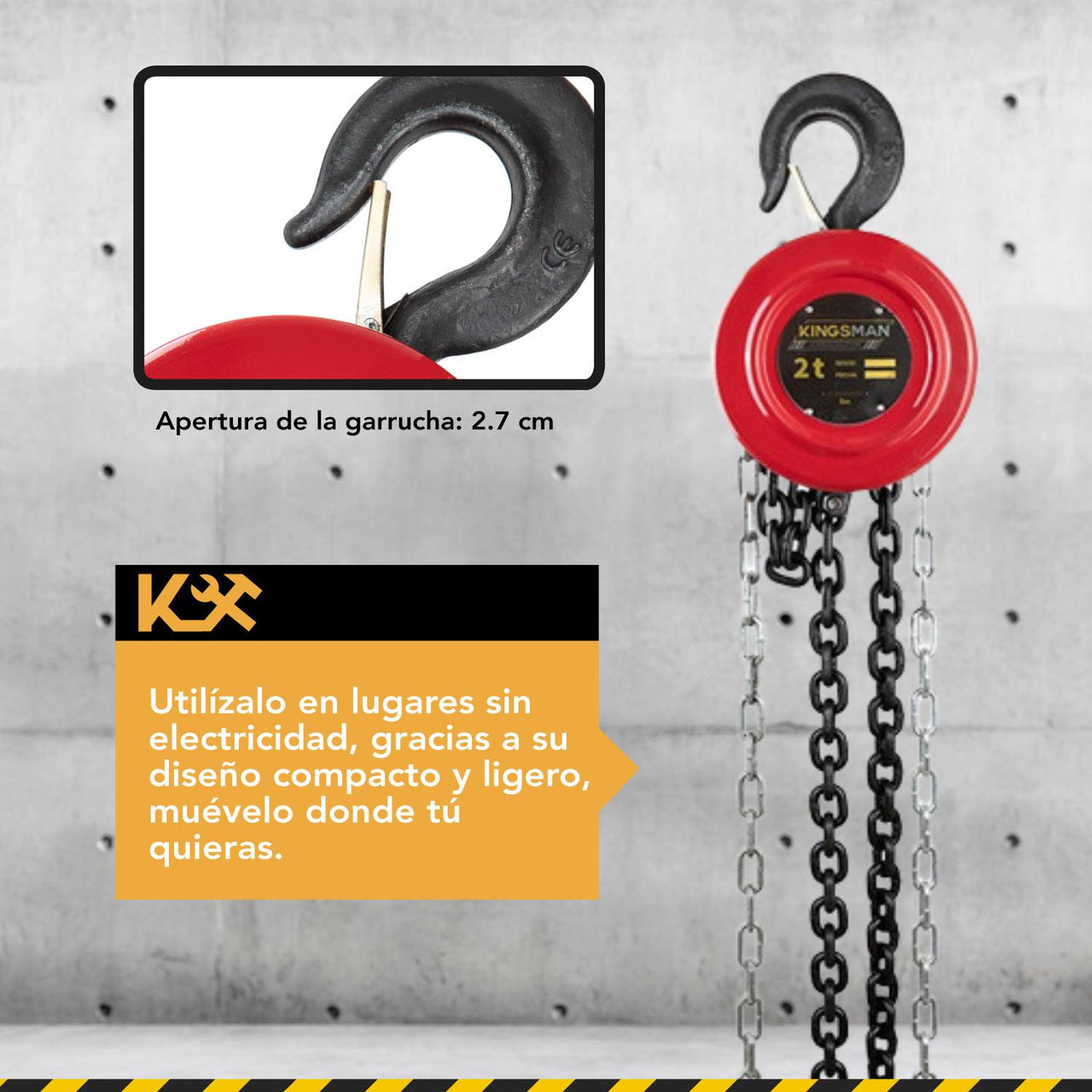 Polipasto Garrucha 2 T con Cadena de 8 m Grosor 6 mm 300611 Kingsman