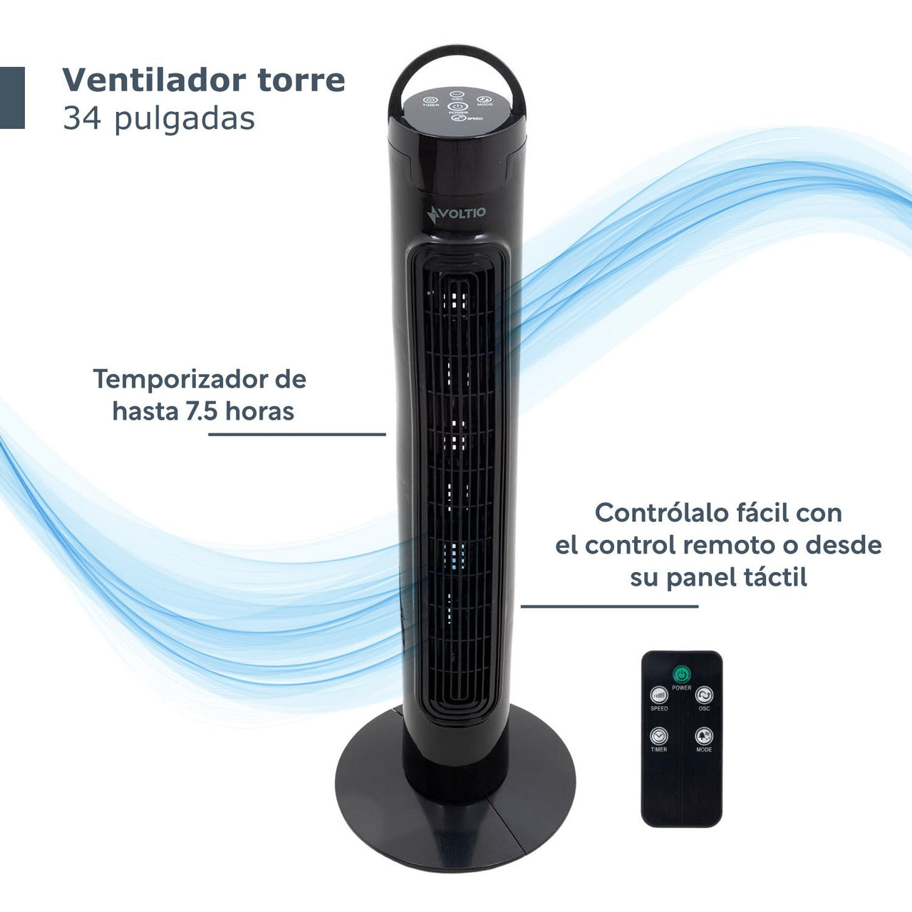 Ventilador De Torre 34 Pulgadas Con Control Remoto Giratorio