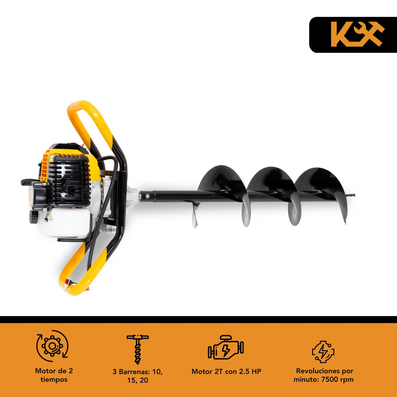 Motoperforadora Ahoyadora A Gasolina Motor 2 Tiempos 52CC 2.5HP Con 3 Barrenas Broca de tierra Kingsman