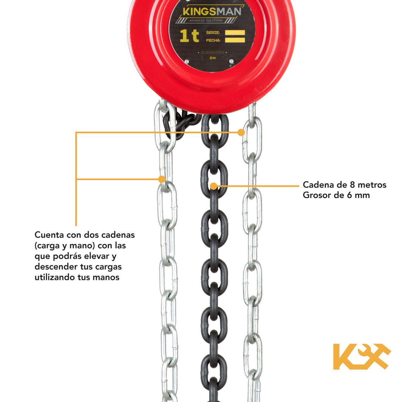 Polipasto Garrucha 1 T con Cadena de 8 m Grosor 6 mm 300610 Kingsman