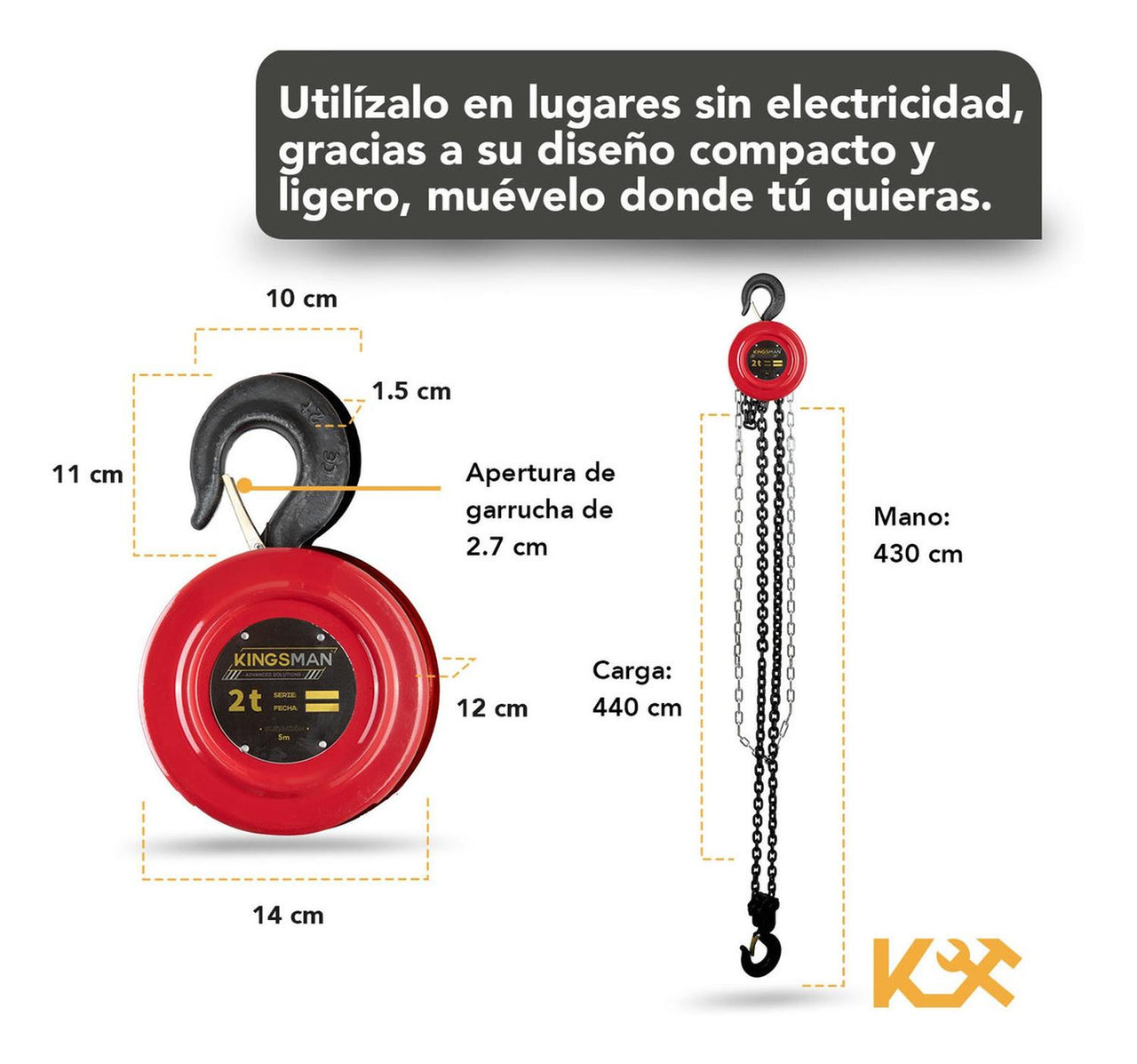 Polipasto Manual Garrucha Carga 2 Toneladas Cadena 5 Metros