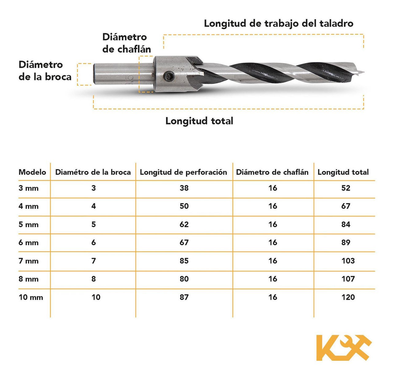 Broca Madera Con Avellanador Juego de 7 Piezas 1/8 a 3/8" 300150 Kingsman