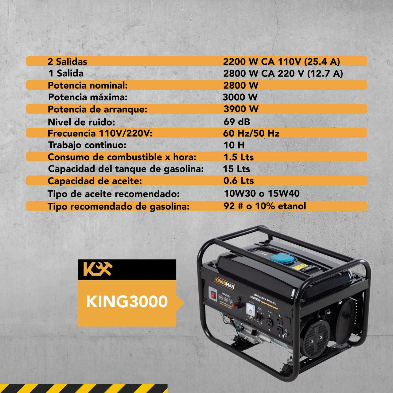 Generador Portatil a Gasolina 3000w 7.5 H.P 110v/220v KING3000 Kingsman