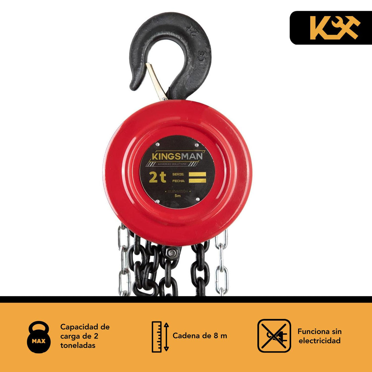 Polipasto Garrucha 2 T con Cadena de 8 m Grosor 6 mm 300611 Kingsman
