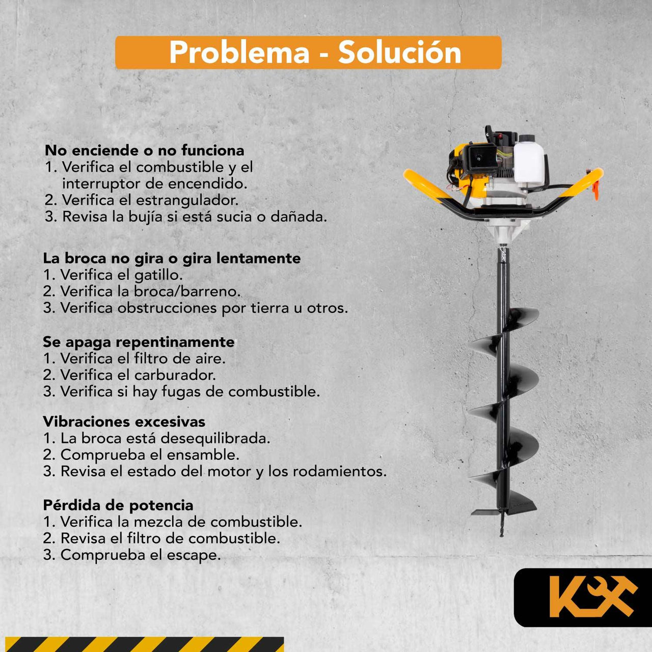 Motoperforadora Ahoyadora A Gasolina Motor 2 Tiempos 52CC 2.5HP Con 3 Barrenas Broca de tierra Kingsman