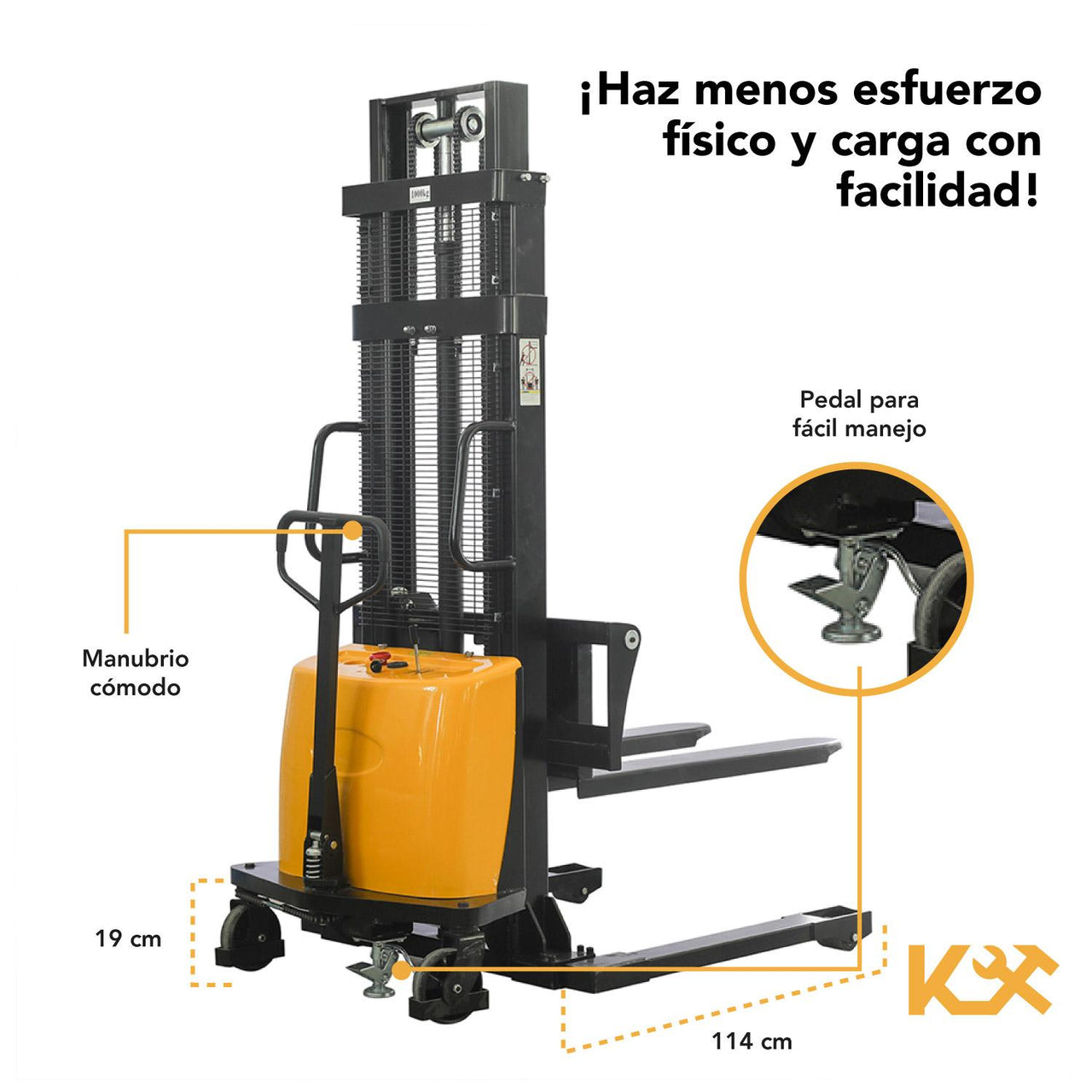 Patin Montacargas Apilador Electrico Semiau 2 Ton Altura 3 M Ancho