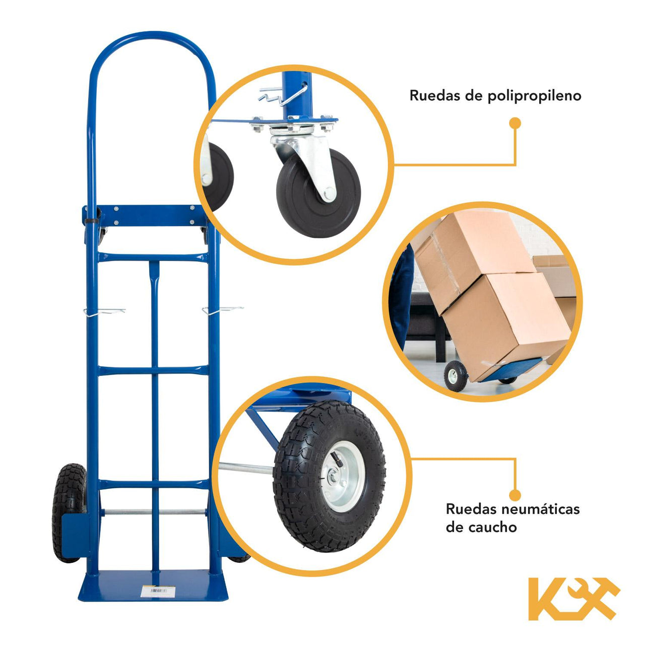 Diablito Carga Plataforma Rueda Neumatica 200/400 kg Acero