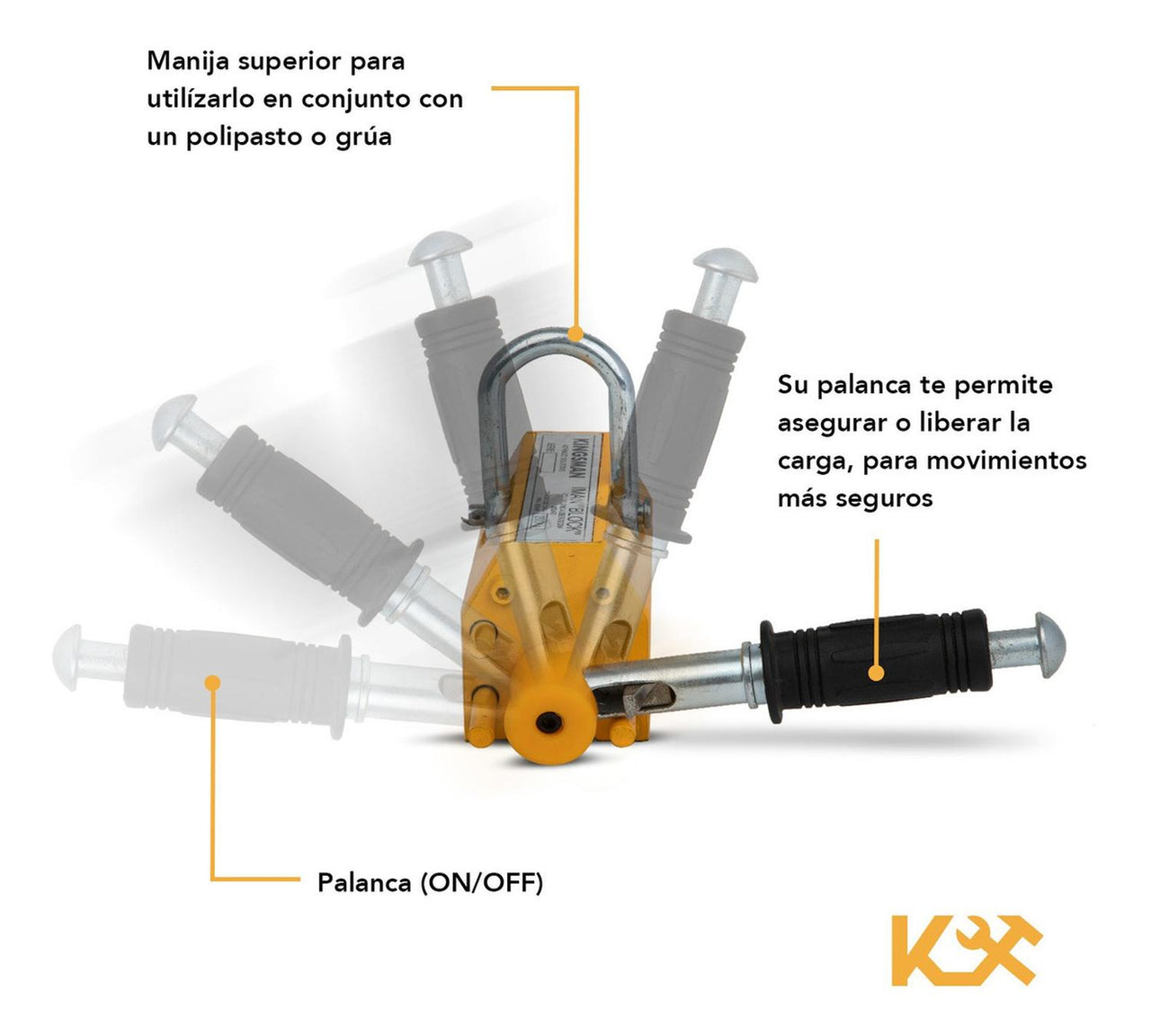 Iman Elevador Magnetico Levanta 200kg Palanca Libera Carga Hasta 2.5 veces