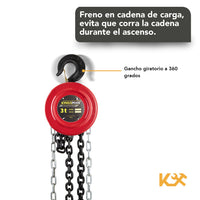 Thumbnail for Polipasto Garrucha 3 Toneladas con Cadena de 3 metros Grosor 8 mm Manual300482