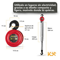 Thumbnail for Polipasto Garrucha 3 Toneladas con Cadena de 3 metros Grosor 8 mm Manual300482