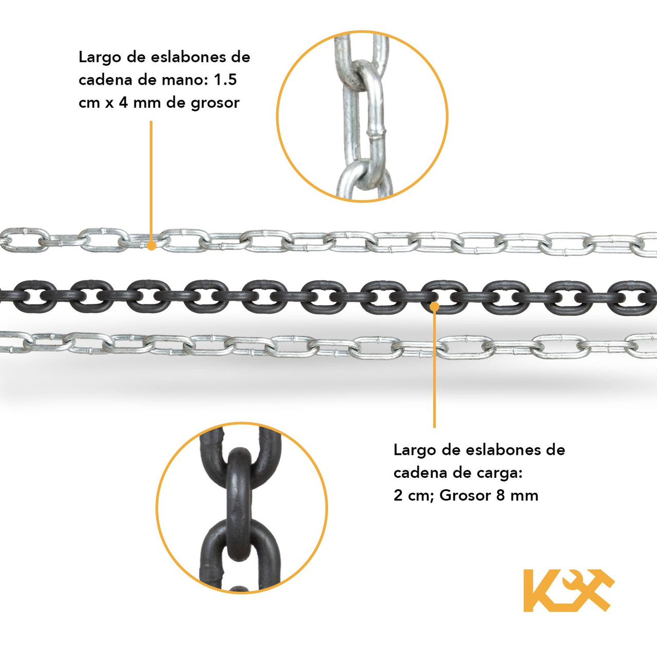 Polipasto Garrucha 3 Toneladas con Cadena de 3 metros Grosor 8 mm Manual300482